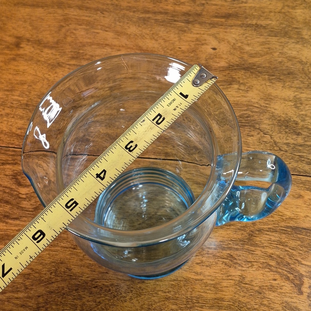 VINTAGE MCM 1970s Aqua Blue Glass Pitcher & Set of 4 Matching Glass Tumblers - Picture 16 of 17